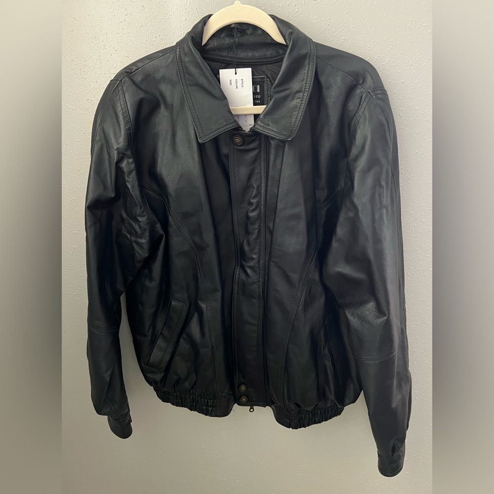 Missani Le Collezioni Vintage Black Leather Bomber Jacket Men's XL